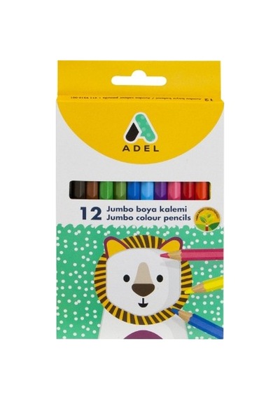 Adel 12 Renk Jumbo Hexa Boya Kalemi Tam Boy Çocuklar İçin Pratik Ve Parlak Renkler Karışık