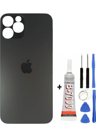 Apple Uyumlu iPhone , , 12 Pro Max Arka Kapak Cam +yapıştırıcı B700 + Tamir Seti - Graphite Graphite