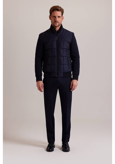Ysf Erkek Lacivert Kolu Trikolu Slim Fit Mont