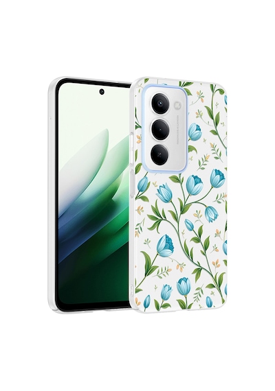 Redmi 15 Kılıf Kamera Korumalı Desenli Zore Klip Kapak - Mavi Lale -
