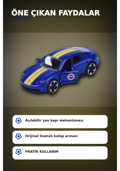 1 Adet Sarı-lacivert 1:64 Die-cast Metal Model Araba 7.5 Cm Fenerbahçe Koleksiyon Bx-313390