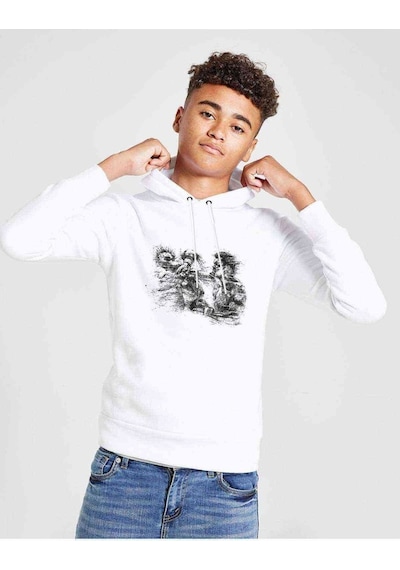 Tshirthane Muhammed Ali Punch Baskılı Unisex Çocuk Kapüşonlu Beyaz Sweat Beyaz