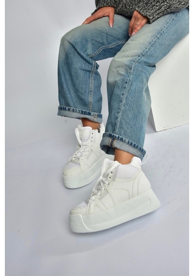 Fox Shoes V973019109 Beyaz Kalın Tabanlı Kadın Spor Ayakkabı Sneakers Beyaz