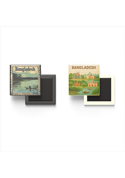 9x9 Cm Buzdolap Magnetleri - Bangladeş - Bangladesh - 2'li Pul Ve Paper Seti