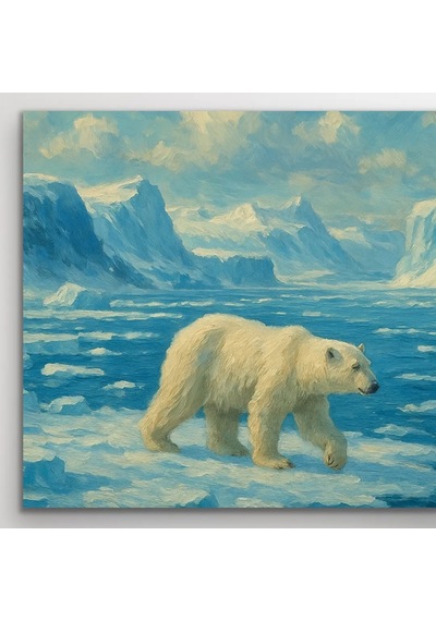 Yalnız Kutup Ayısı Kanvas Tablo 60x120cm Altın