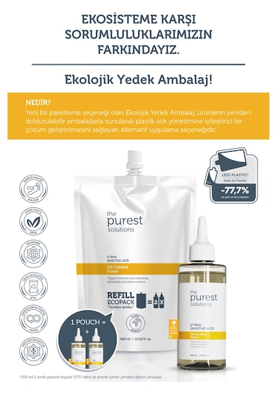 Sivilce & Siyah Nokta Karşıtı Salisilik Asit Tonik Yağlı-karma Ciltler Ekolojik Yedek Paket 400ml