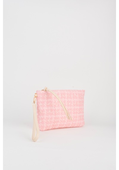 Vivaq Kadın Bellis Tweed Kumaş Pembe Astarlı Suni Deri Bilek Askılı Portföy El Ve Clutch Çanta