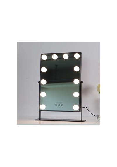 Lom2086 Hollywood Style 3 Renk Led Işıklı Makyaj Aynası, Dokunmatik, 360 Döner Metal Çerçeve Siyah Çok Renkli