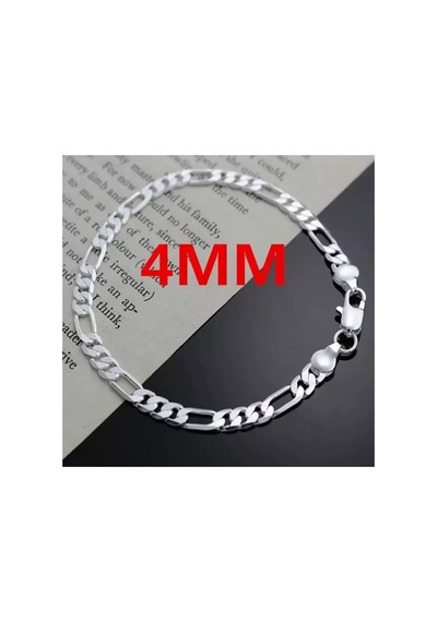 Kadın Erkek Unisex Figaro 6mm Gümüş Kaplama Zincir Bileklik Künye Hediye
