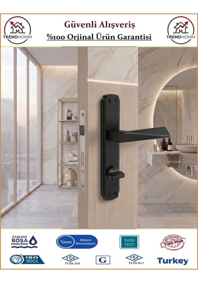 Grossavm Prizma Aynalı Wc Banyo Kapı Kolu - Mat Siyah - Wc Sağ