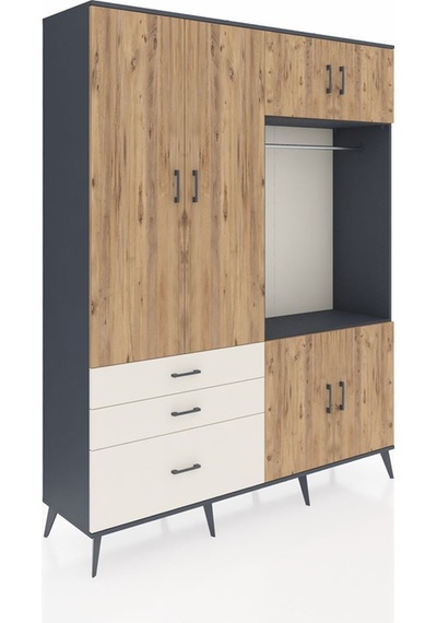 Hyperion Gardrop 7 Raflı 3 Çekmeceli Tek Askılı 176x44x221 Antrasit-çam/aytaşı Çam/aytaşı Hyperion Gardrop 7 Raflı 3 Çekmeceli Tek Askılı 176x44x221 Antrasit-çam/aytaşı Çam/aytaşı