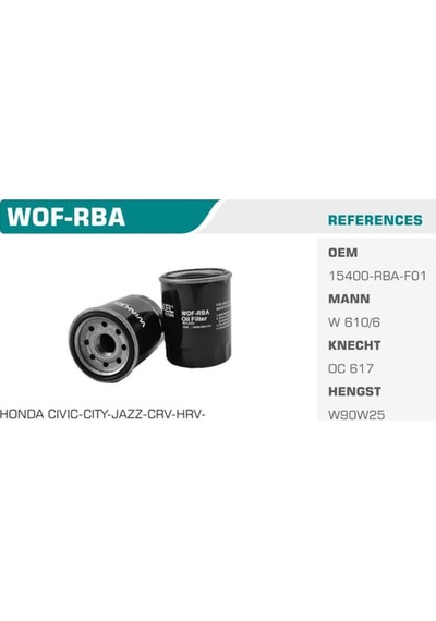 WINKEL WOF-RBA Yağ Filtresi Civic 01- City 07- Accord 03- Crv Cr-V 07- Jazz 02-