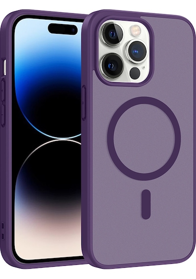 Ardemix Apple iPhone Uyumlu 14 Pro Kılıf M-safe Şarj Özellikli Zore Babet Kapak - Derin Mor