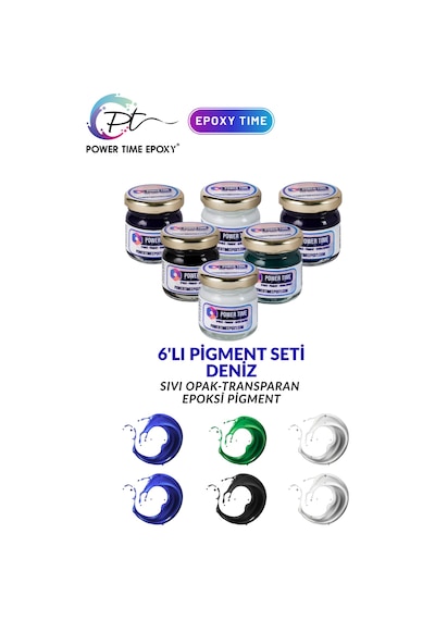 6'lı Opak & Transparan Sıvı Pigment Boya Seti / Epoksi Için Deniz Seti / 6 Adet Epoksi Boyası