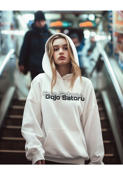 Anime Karakter Gojo Satoru Baskılı Unisex Oversize Jujutsu Kaisen Beyaz