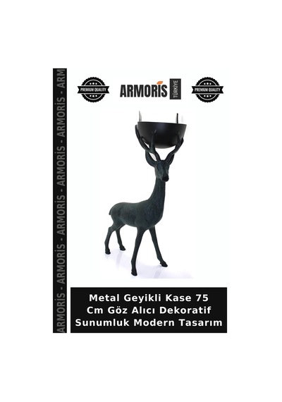 Metal Geyikli Kase 75 Cm Göz Alıcı Dekoratif Sunumluk Modern Tasarım