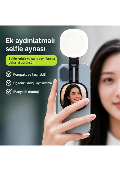 Manyetik Led Dolgu Işığı, Aynalı 3 Modlu Şarjlı Selfie Işığı N01