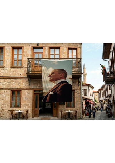 Mustafa Kemal Atatürk Yan Portre Poster Bayrak Premium Raşel Kumaş 300x450cm Ata71 Diğer