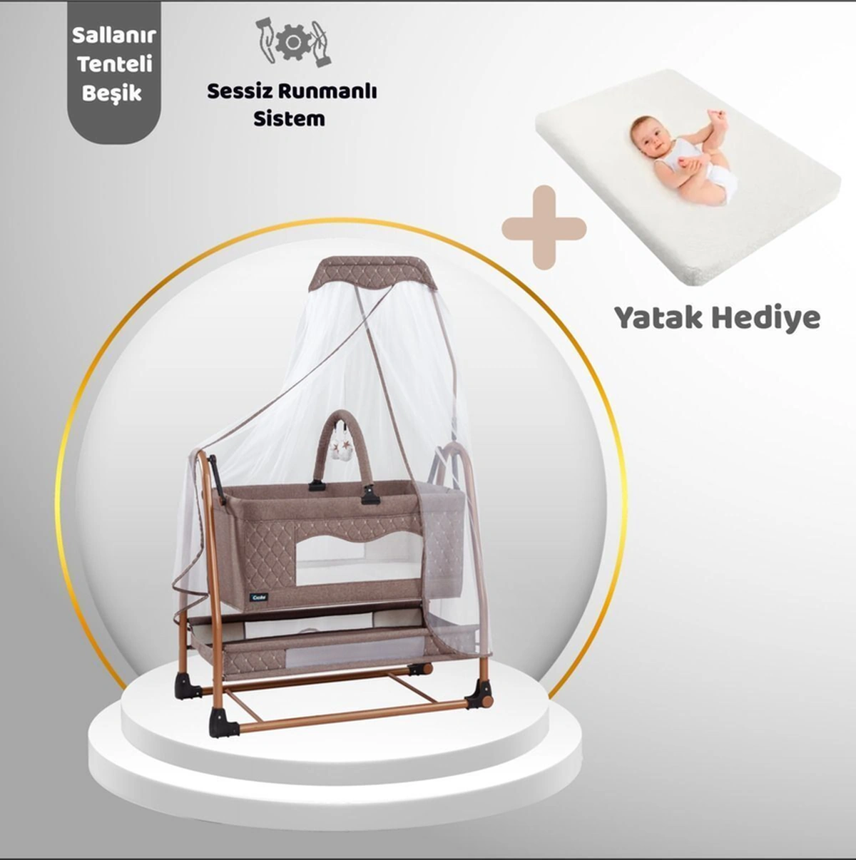 C-1100 Gold Plus Lüks Tüllü Beşik Kahve