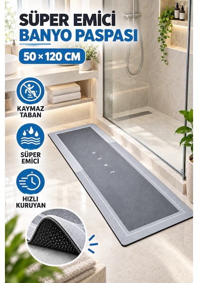 Büyük Boy Sihirli Su Emici Tabanlı Uzun Paspas 50 X 120 Cm Süper Emici Kaymaz Tabanlı Uzun Paspas Banyo Paspası 1 Adet Çok renkli