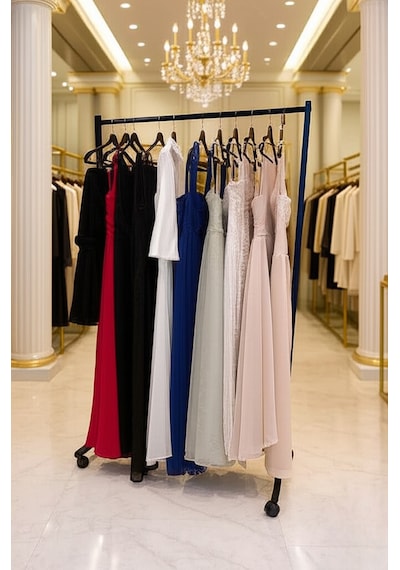 Premium 130 Cm Çelik Konfeksiyon 105 Cm En Askılık Tekerlekli Demonte Portmanto Hanger Siyah