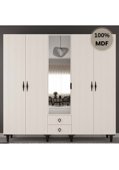 Lale 5 Kapak Mdf Ayaklı Tasarım Gardırop Aytaşı