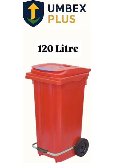 Plastik Metal Pedallı Çöp Konteyneri 120 Litre Konteyner - Isıya Dayanıklı Malzeme - Kırmızı