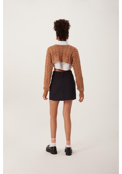 Quhox Kadın Triko Crop Sweatshirt Taba