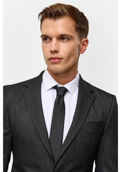 Süvari Siyah Slim Desenli Mono Yaka 6 Drop Takım Elbise-38835 Siyah