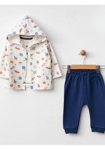 Zekids 3 Lü Organik Uzay Desenli Bebek Eşofman Takımı-16184 renkli