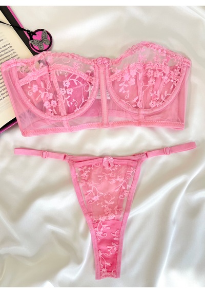 Arinda Candice Pembe Çiçek Desenli Brode İşlemeli Tek Renk Balenli Kapsız Askıları Çıkarılabilir Bralette Sütyen Tanga Alt Üst İç Çamaşırı Takımı 2 Parça Arinda Candice Pembe Çiçek Desenli Brode İşlemeli Tek Renk Balenli Kapsız Askıları Çıkarılabilir Bralette Sütyen Tanga Alt Üst İç Çamaşırı Takımı 2 Parça