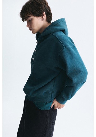 Vamos Boxy Fit Metal Klips Kapama Sweatshirt Nefti Yeşil