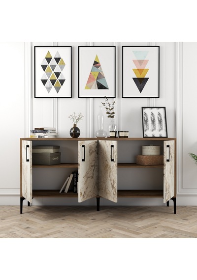 Kiev 160cm Konsol - Ceviz / Beyaz Mermer
