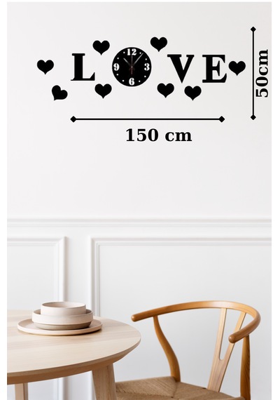 Love Ahşap Duvar Saati Dekorasyon Seti