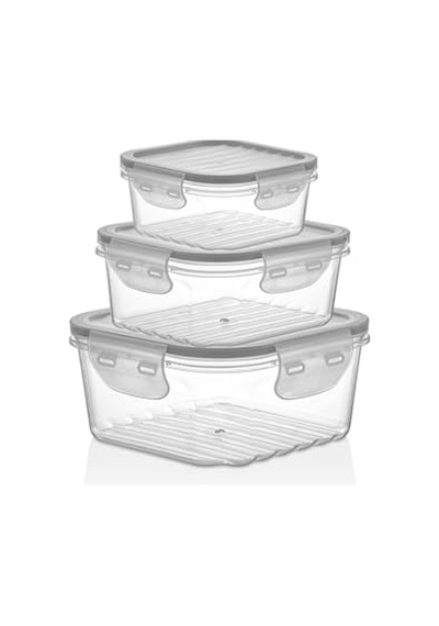 Tam Vakumlu Hava Geçirmez Sızdırmaz Kilitli Kare Saklama Kabı 3'lü Set Şeffaf 1400ml 800ml 400ml Bpafree Diğer
