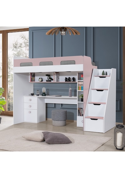 Ranza, Troya Ranza Masa Kitaplık - Antrasit 1 Adet Comfort Yatak Pembe- Beyaz 90 x 200 CM