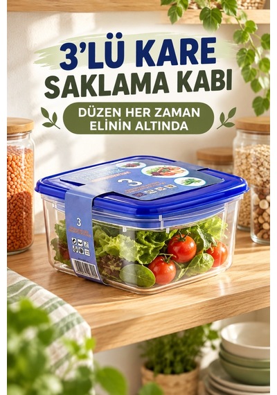 3 Lü Kare Saklama Kabı Seti