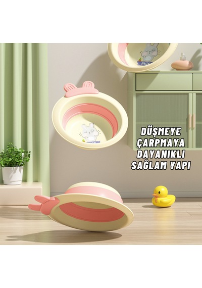 Katlabilir Yenidoğan Bebek Ve Çocuk Banyo Yıkama Kovası Pembe