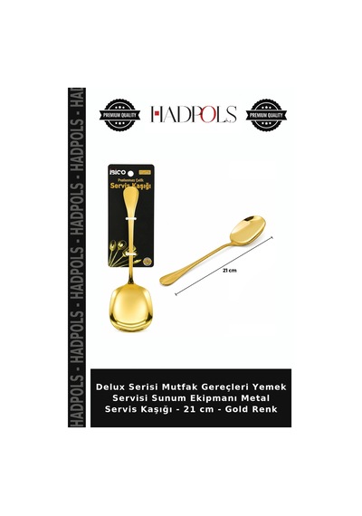 Delux Serisi Mutfak Gereçleri Yemek Servisi Sunum Ekipmanı Metal Servis Kaşığı - 21 Cm - Gold Renk