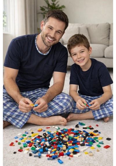 Rindahomewear Lacivert Kısa Kol Baba-oğul Cepli Pijama Takım Lacivert-80500