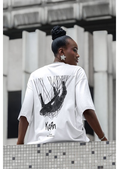 Korn The Nothing Yazılı Rock Metal Sırt Baskılı Unisex Oversize M Beyaz