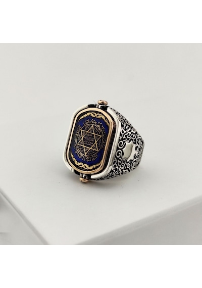 925 Ayar Otantik Motifli Çift Taraflı Mührü Süleyman Gümüş Yüzük Silver
