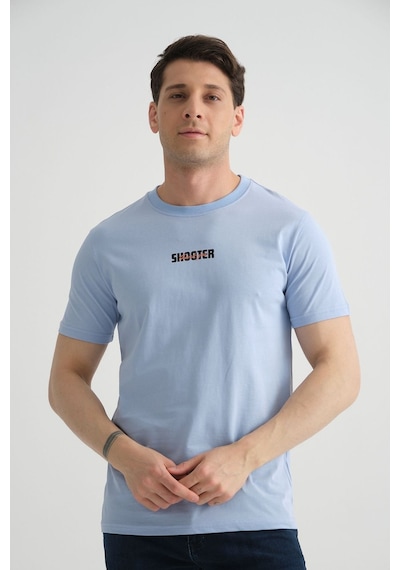 Shooter Sportwear Shooter Erkek T-shirt Minimal Baskılı Pamuklu Kumaş Standart Kalıp Bebe Mavisi