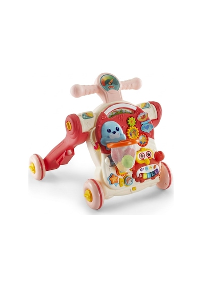 4 In 1 Multifunction Walker Pembe - Eğitici Bebek Aktivite Masası Ve İlk Adım Yürüteç