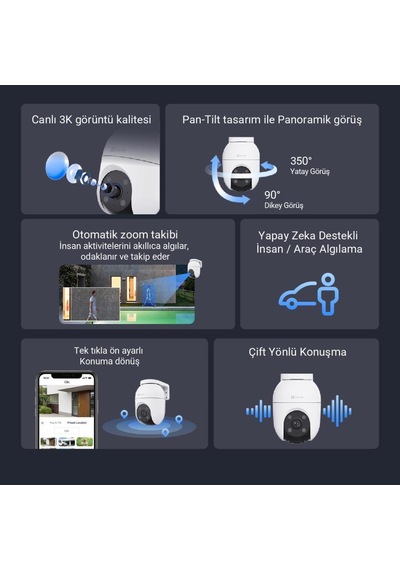 Ezviz C8c 5mp 3k 360 Dönebilen Dış Mekan Wi-fi Güvenlik Kamerası, Yapay Zeka İnsan Algılama, Renkli Gece Görüşü, Su Geçirmez