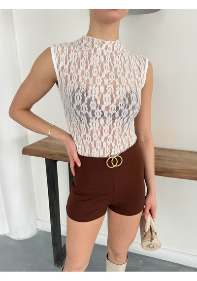Verymoda Sıfır Kol Dantel Bluz D2750 Krem