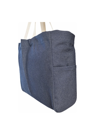 Faralya Life Mavi Kot Denim Çanta Baskılı Pamuk Bez Çanta 52x42 Cm 60 Cm Sap Uzunluğu Açık Pembe
