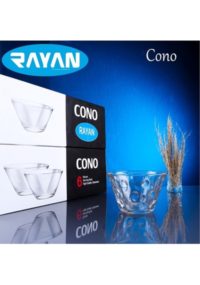 Rayan Cono 6'lı Büyük Cam Kase 001 Siyah