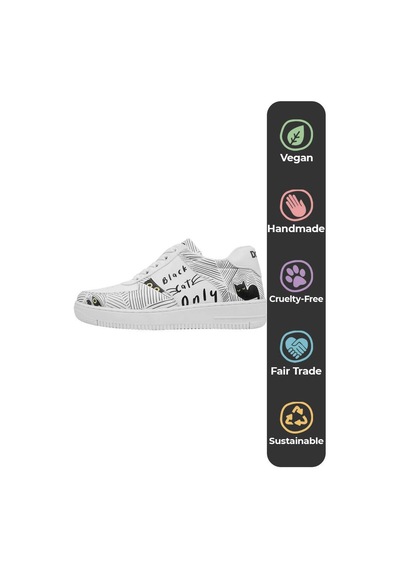 Kadın Vegan Deri Beyaz Sneakers - Black Cats Only Tasarım Çok Renkli