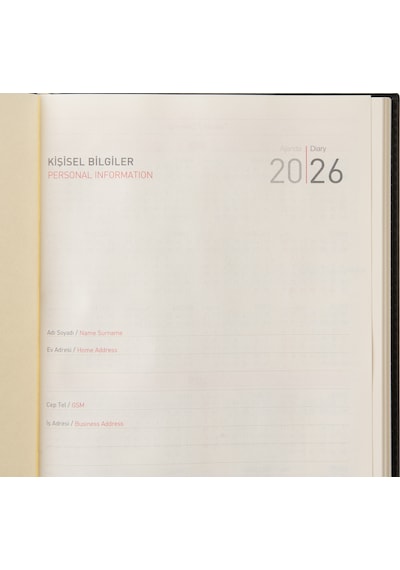 2K 2027 Yeni Yıl Tarihli Günlük Çizgili Ajanda Baron Deri Desen Kapak 17 X 24 CM Siyah